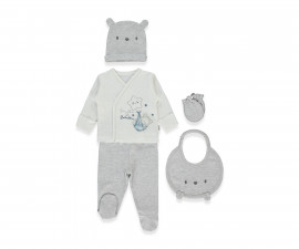 Детски дрешки Bebetto Be Kind Z1062 - Комплект за изписване 5 части, момче, 0-3 м., сив меланж