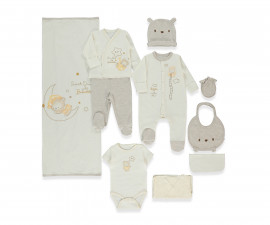 Детски дрешки Bebetto Be Kind Z1063 - Комплект за изписване 10 части, момче, 0-3 м., бежов меланж