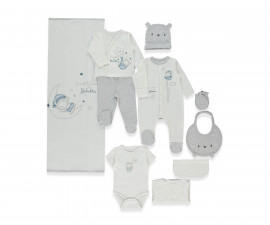 Детски дрешки Bebetto Be Kind Z1063 - Комплект за изписване 10 части, момче, 0-3 м., сив меланж