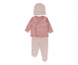 Детски дрешки Bebetto Mini Bee Z1079 - Комплект камизолка, ританки и шапка, момиче, 1-3 м., сьомга