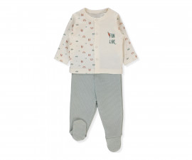 Детски дрешки Bebetto Wooden Car F1435 - Комплект ританки и камизолка, момче, 3-6 м., мента