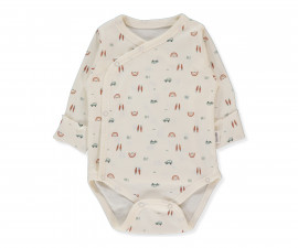Детски дрешки Bebetto Wooden Car T3975 - Боди с дълъг ръкав с прихлупване, момче, 1-3 м., екрю