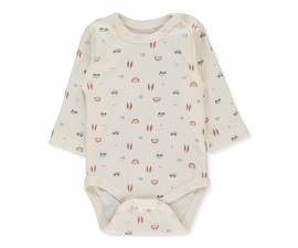 Детски дрешки Bebetto Wooden Car T3976 - Боди с дълъг ръкав, момче, 9-12 м., екрю