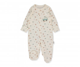 Детски дрешки Bebetto Wooden Car T3981 - Гащеризон с ходило, момче, 3-6 м., екрю