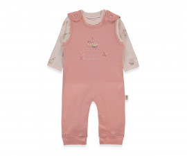Детски дрешки Bebetto Organic Cupcakes K5065 - Комплект блузка и гащеризон, момиче, 12-18 м., мръсно розов