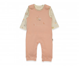 Детски дрешки Bebetto Organic Cupcakes K5065 - Комплект блузка и гащеризон, момиче, 12-18 м., сьомга