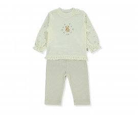 Детски дрешки Bebetto Organic Cute Bear F1457 - Комплект блузка и панталон, момиче, 18-24 м., бежов