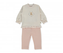Детски дрешки Bebetto Organic Cute Bear F1457 - Комплект блузка и панталон, момиче, 18-24 м., розов