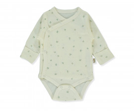 Детски дрешки Bebetto Organic Cute Bear T3958 - Боди с дълъг ръкав с прихлупване, момиче, 1-3 м., екрю