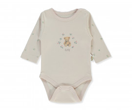 Детски дрешки Bebetto Organic Cute Bear T3959 - Боди с дълъг ръкав, момиче, 9-12 м., сьомга