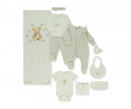 Детски дрешки Bebetto Organic Cute Bear Z1036 - Комплект за изписване 10 части, момиче, 0-3 м., бежов