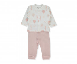 Детски дрешки Bebetto Organic Born with Love F1460 - Пижама 2 части, унисекс, 1-3 м., мръсно розов