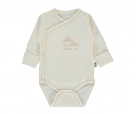 Детски дрешки Bebetto Organic Born with Love T4036 - Боди с дълъг ръкав с прихлупване, унисекс, 1-3 м., тъмно екрю