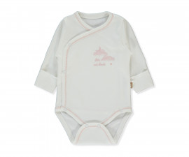 Детски дрешки Bebetto Organic Born with Love T4036 - Боди с дълъг ръкав с прихлупване, унисекс, 1-3 м., екрю