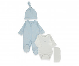 Детски дрешки Bebetto Organic Sleepy Sheepy Z1075 - Комплект за изписване 4 части, унисекс, недоносени, син