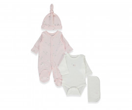 Детски дрешки Bebetto Organic Sleepy Sheepy Z1075 - Комплект за изписване 4 части, унисекс, недоносени, розов