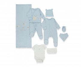 Детски дрешки Bebetto Organic Sleepy Sheepy Z1071 - Комплект за изписване 10 части, унисекс, 0-3 м., син