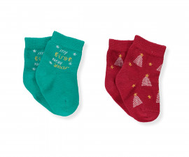 Детски дрешки Bebetto New Year S689 - Къси чорапки, 2 чифта, унисекс, 24-36 м., червен