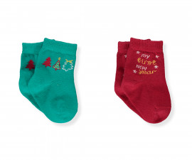 Детски дрешки Bebetto New Year S689 - Къси чорапки, 2 чифта, унисекс, 24-36 м., червено-зелен