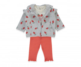 Детски дрешки Bebetto Strawberry K5279 - Комплект суитшърт с качулка и цип, тениска с къс ръкав и панталон, момиче, 18-24 м., 92 см., червен