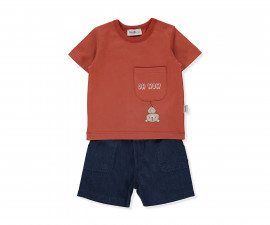 Детски дрешки Bebetto Hello K5299 - Комплект тениска с къс ръкав и бермуди, момче, 18-24 м., 92 см., керемиден