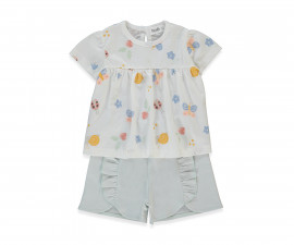 Детски дрешки Bebetto Loved K5352M - Комплект блуза с къс ръкав и шорти, момиче, 18-24 м., 92 см., мента