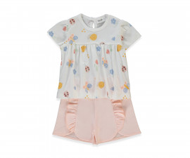 Детски дрешки Bebetto Loved K5352S - Комплект блуза с къс ръкав и шорти, момиче, 18-24 м., 92 см., сьомга