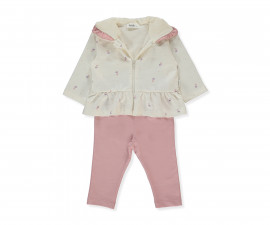 Детски дрешки Bebetto Blossom K5342DR - Комплект суитшърт с качулка и цип и панталон, момиче, 24-36 м., 98 см., мръсно розов