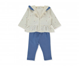 Детски дрешки Bebetto Blossom K5342PU - Комплект суитшърт с качулка и цип и панталон, момиче, 24-36 м., 98 см., лилав