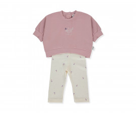 Детски дрешки Bebetto Blossom K5343DR - Комплект суитшърт с къс ръкав и панталон, момиче, 24-36 м., 98 см., мръсно розов