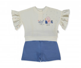Детски дрешки Bebetto Blossom K5344PU - Комплект блуза с къс ръкав и шорти, момиче, 24-36 м., 98 см., лилав