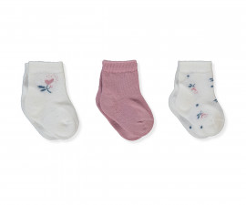 Детски дрешки Bebetto Blossom S737DR - Бебешки чорапи 3 чифта, момиче, 0-6 м., мръсно розов
