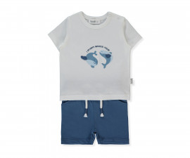 Детски дрешки Bebetto Happy Fish K5285I - Комплект тениска с къс ръкав и бермуди, момче, 24-36 м., 98 см., индиго