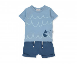 Детски дрешки Bebetto Happy Fish K5288I - Комплект тениска с къс ръкав и шорти, момче, 24-36 м., 98 см., индиго