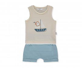 Детски дрешки Bebetto Friendship K5237 - Комплект потник и шорти, момче, 18-24 м., 92 см., бежов