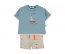 Детски дрешки Bebetto Friendship K5238 - Комплект тениска с къс ръкав и бермуди, момче, 18-24 м., 92 см., бежов