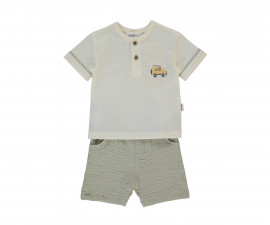 Детски дрешки Bebetto Adventure K5218 - Комплект тениска с къс ръкав и бермуди, момче, 18-24 м., 92 см., зелен