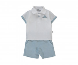 Детски дрешки Bebetto Little Sir K5340 - Комплект тениска с къс ръкав и бермуди, момче, 18-24 м., 92 см., син