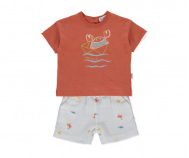 Детски дрешки Bebetto Funny Crab K5401 - Комплект тениска с къс ръкав и муселинови бермуди, момче, 24-36 м., 98 см., оранжев
