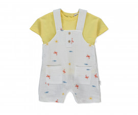 Детски дрешки Bebetto Funny Crab K5402 - Комплект тениска къс ръкав и къс муселинов гащеризон, момче, 18-24 м., 92 см., жълт