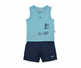 Детски дрешки Bebetto Wave Power K5264NB - Комплект потник и бермуди, момче, 24-36 м., 98 см., тъмно син