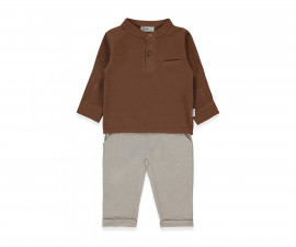 Детски дрешки Bebetto Gentleman K5379BR - Комплект муселинова риза с дълъг ръкав и панталон, момче, 24-36 м., 98 см., кафяв