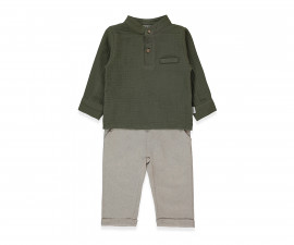 Детски дрешки Bebetto Gentleman K5379K - Комплект муселинова риза с дълъг ръкав и панталон, момче, 24-36 м., 98 см., каки