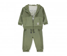 Детски дрешки Bebetto Surf K5250 - Комплект суитшърт с качулка и цип, тениска с къс ръкав и панталон, момче, 4-5 г., 110 см., зелен