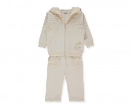 Детски дрешки Bebetto Lacy Girl K5246BE - Комплект суитшърт с качулка и цип и панталон, момиче, 4-5 г., 110 см., бежов
