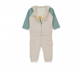 Детски дрешки Bebetto In The Sea K5377 - Комплект суитшърт с качулка и цип, тениска с къс ръкав и панталон, момче, 4-5 г., 110 см., бежов