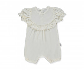 Детски дрешки Bebetto Ceremony K5357 - Летен къс гащеризон, момиче, 12-18 м., 86 см., тъмно екрю