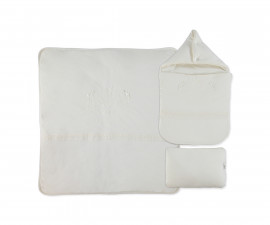 Детски дрешки Bebetto Ceremony P560 - Комплект пелена, порт бебе и възглавничка, момиче, 0-6 м., 75х80х85 см., тъмно екрю