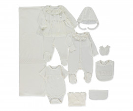 Детски дрешки Bebetto Ceremony Z1128 - Комплект за изписване 10 части, момиче, 0-3 м., 62 см., тъмно екрю