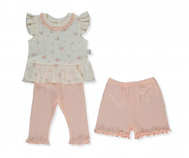 Детски дрешки Bebetto Bloom F1468 - Лятна пижама 3 части, момиче, 18-24 м., 92 см., розов